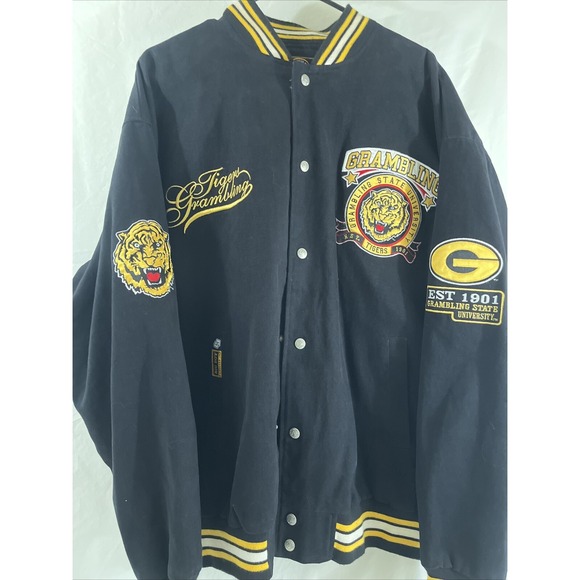 Vintage HBCU Grambling State University Jacket Tiger Cotton‎ Black 2XL Varsity - Picture 3 of 15